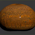 Ceramic Vessel With Intricate Carvings Traditional Geometric Patterns And Artistic Scenic Designs