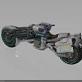Futuristic Sci Fi Motorcycle With Silver Blue Body Green Rim Lights And Brown Seat