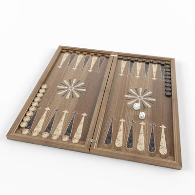 Open Wooden Backgammon Board with Pieces Dice and Symmetrical Inlay Design 3d model Open Wooden Backgammon Board with Pieces Dice and Symmetrical Inlay Design 3d model