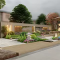 Feature Wall Design For Roof Terrace Outdoor Space With Fire Pit Sofas Umbrella And Greenery
