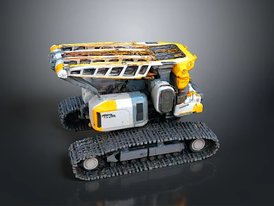 Tracked Functional Construction Vehicle With Yellow White Body And Mechanical Arm 3d model