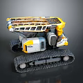 Tracked Functional Construction Vehicle With Yellow White Body And Mechanical Arm