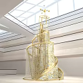 Modern Interior Space With Golden Sculpture Glass Ceiling And White Design Elements 3d model