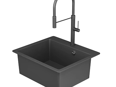 Black Modern Kitchen Sink With Single Bowl And Tall Faucet Design 3d model