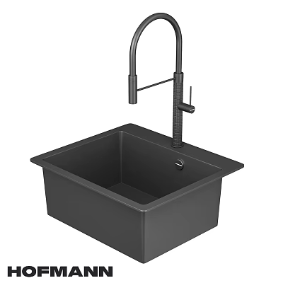 Black Modern Kitchen Sink With Single Bowl And Tall Faucet Design 3d model