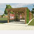Wooden Pergola With Vines Benches And Information Boards In Outdoor Park