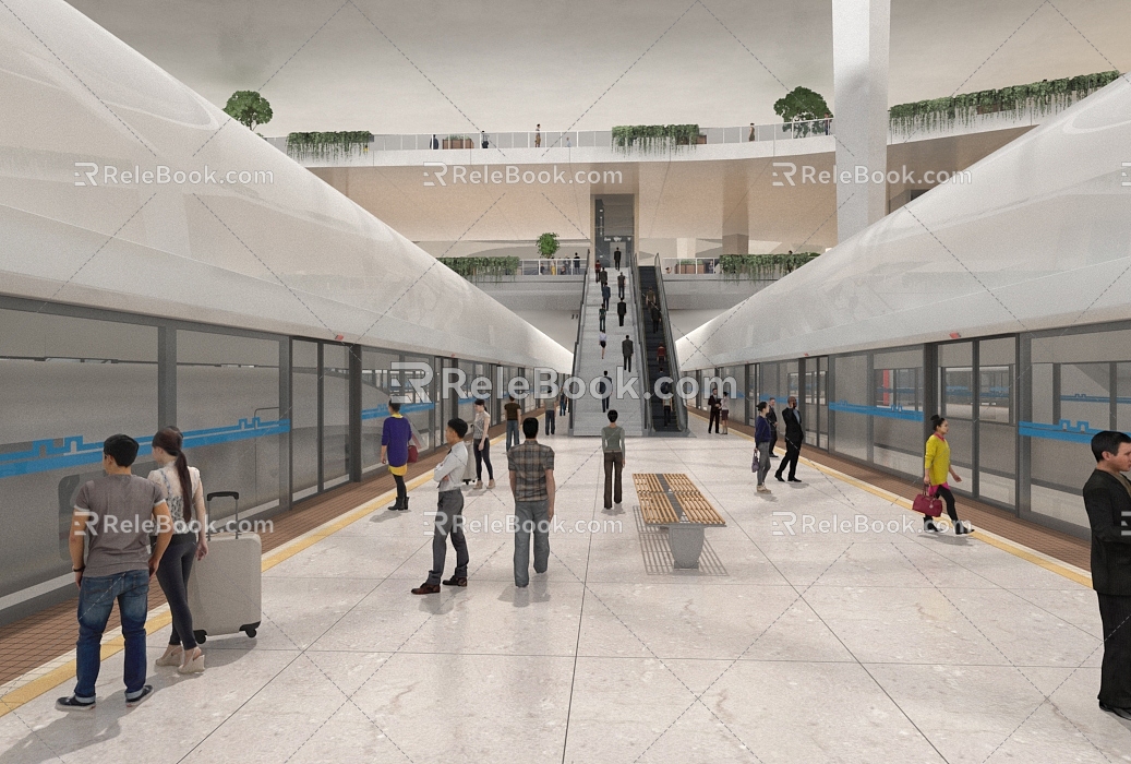 modern high-speed railway station 3d model