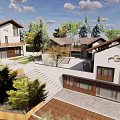Modern Villa Exterior Design With Waterfront Garden Driveway And Greenery