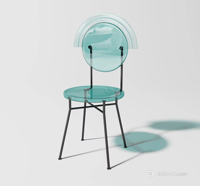 Modern Transparent Leisure Chair With Round Acrylic Backrest And Black Metal Frame 3d model 