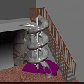 Modern Hinged Door in Indoor Area with Spiral Slide Staircase and Stone Wall