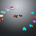 Colorful Small Electronic Devices Smartphones Tablets Arranged in Circle on Dark Background