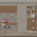 Modern Wooden Bookcase With Integrated Desk Books Decorations And Lighting