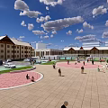 Comprehensive Sports And Leisure Zone With Basketball Court Football Field Parking Area And Plaza