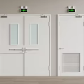 White Emergency Exit Doors Featuring Double Glass Panel And Single Ventilation Grille With Silver Handles