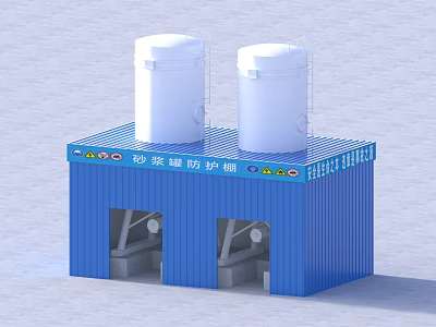 Blue Protective Shed With Two White Storage Tanks For Bulk Storage Transportation 3d model