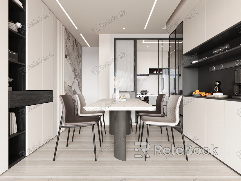 Modern Home Restaurant Dining Table and Chair Wine Cabinet model