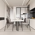 Modern Dining Room Interior Design With Dining Table Chairs White Cabinets And Wall Art 3d model