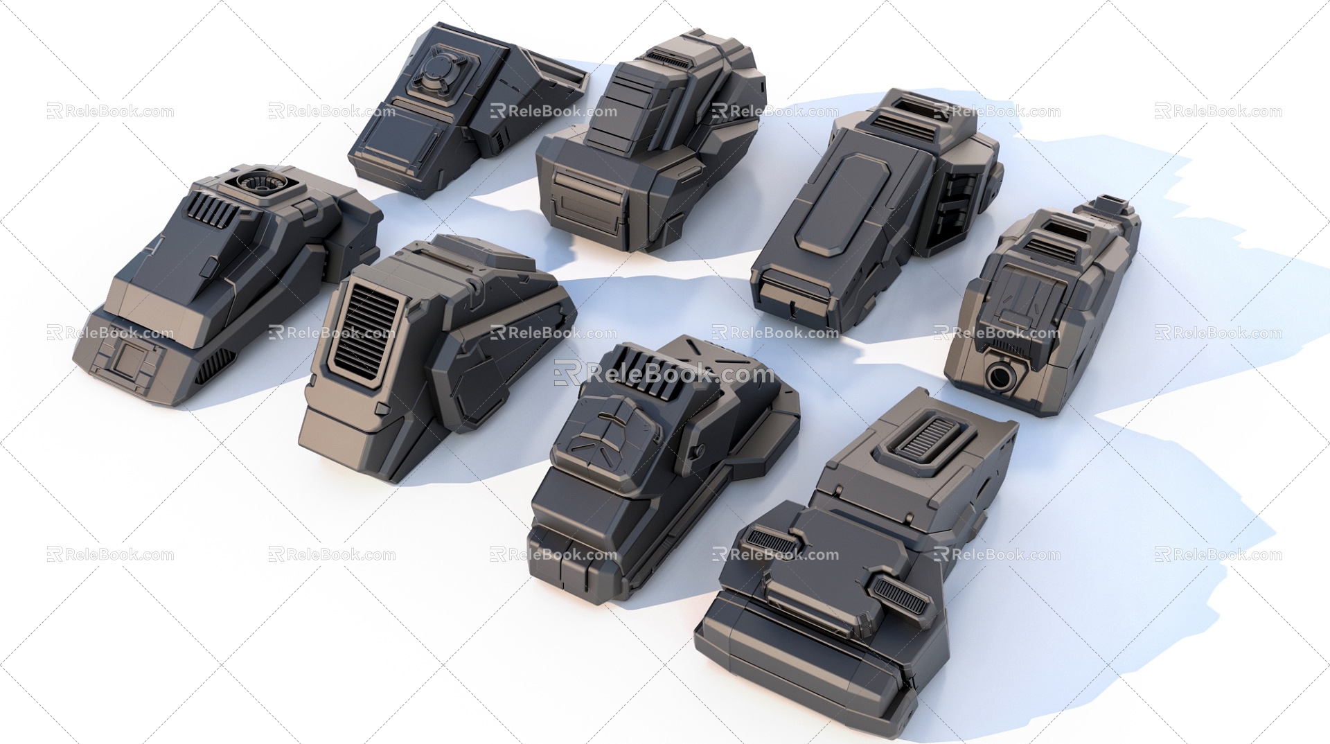 sci-fi mechanical parts hard surface combination 3d model