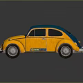 Vintage Yellow Beetle Car With Blue Roof And Classic Retro Exterior Design
