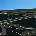 Modern Cable Stayed Bridge Over Water With Green Landscape And Blue Sky 3d model