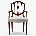 Elegant Wooden Dining Chair With Armrests Carved Details And Light Upholstered Seat