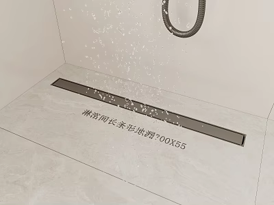 Shower Room With Long Strip Floor Drain 100x55 And Water Flow 3d model