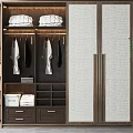 Modern Wooden Wardrobe With Double Doors Hanging Rods Folded Clothes And Drawers
