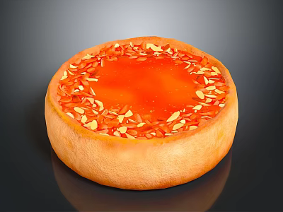 Smooth Round Dessert With Orange Top And Nut Sprinkles On Light Brown Base 3d model