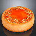 Smooth Round Dessert With Orange Top And Nut Sprinkles On Light Brown Base 3d model