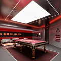 Modern Billiard Room Interior With Red Black Decor Billiard Table Sofa And Cue Rack 3d model