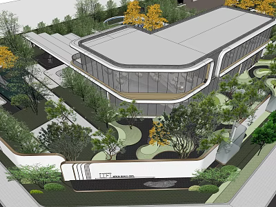 Garden Landscape Design With Modern Architecture Lush Greenery And Curved Pathways 3d model