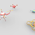 Colorful Helicopters in Red White Blue Green Yellow with Four Propellers and Complex Designs