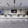 Modern Reception Area Design With Stylish Desk Chairs And Elegant Lighting 3d model