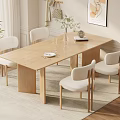 Modern Wooden Dining Table Set With White Chairs Vase Books And Decorative Plant