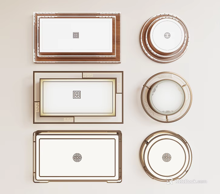 Traditional Style Square And Round Ceiling Lights With Decorative Frames And Intricate Patterns 3d model