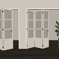 White Folding Doors With Glass Panels In Modern Interior With Wooden Floor And Green Plant