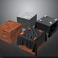Brick Equipment Cubes In Red Gray Color With Dark Cloth Cover And Small Blocks