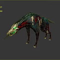 Spiked Fantasy Creature With Green Red Mane Purple Legs And Skeletal Details