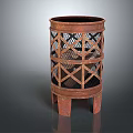 Rustic Metal Trash Can With Grid Pattern Design And Four Legs Structure 3d model