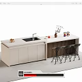 Modern Minimalist Bar Counter with White Countertop Sink Stylish Black Bar Stools And Decorative Vase
