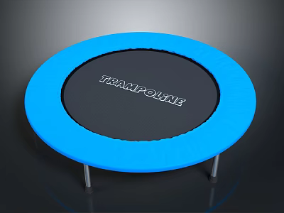 Blue Round Trampoline with Black Jumping Surface and Metal Frame Support 3d model