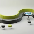 Modern Curved Sofa Set With Green Gray Sections And Round Matching Stools 3d model