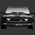 Vintage Muscle Car Low Poly 3D Model Featuring Dark Body Orange Accents And Sleek Design