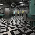 Modern Hair Salon Interior With Black White Diamond Floor Teal Cabinets And Styling Chairs