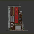 Two Story Traditional Chinese Street Shop Building With Red Brick Exterior Orange Awning And Signage