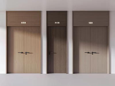 Modern Wooden Double Doors With Three Different Wood Tones In Interior Design 3d model