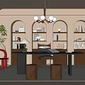 Middle Style Study Desk Niche Chandelier Table Lamp Bookcase 3d model