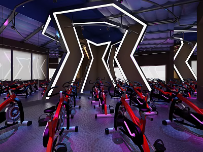 Modern Fitness Gym Interior With Neon Lighting And Spin Bikes Modern Design 3d model