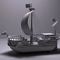 Building Blocks Pirate Ship With White Sails And Skull Flag Design 3d model