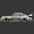 White Race Car With Number 89 Rainbow Stripes Rear Spoiler And Sponsor Logos